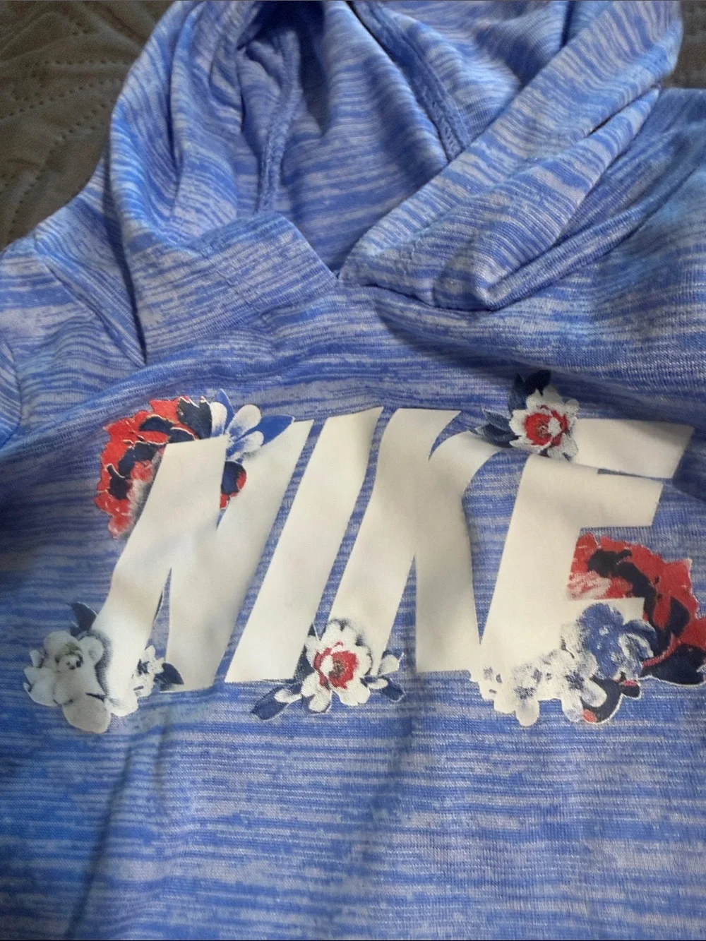 Nike Girls Blue Hooded Ruffle Top with Navy Floral Leggings - Picture 3 of 4